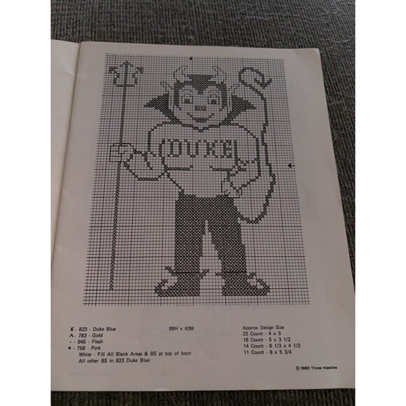 Duke Blue Devils University Cross Stitch Pattern Book Three Needles 1980 Gift - Picture 4 of 8